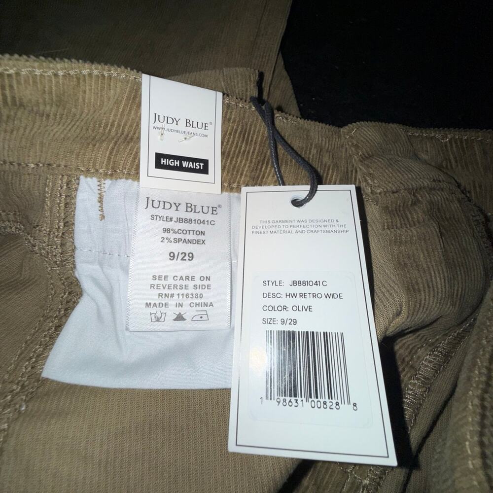 NEW JUDY BLUE HIGH WAISTED RETRO WIDE CORDUROY OLIVE GREEN JEANS SZ 9/29 - Picture 8 of 12